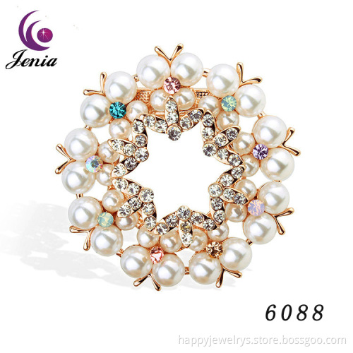 Jenia Newest Jewelry Style Pearl Flower Popular Blue Gemstone Brooch Pins